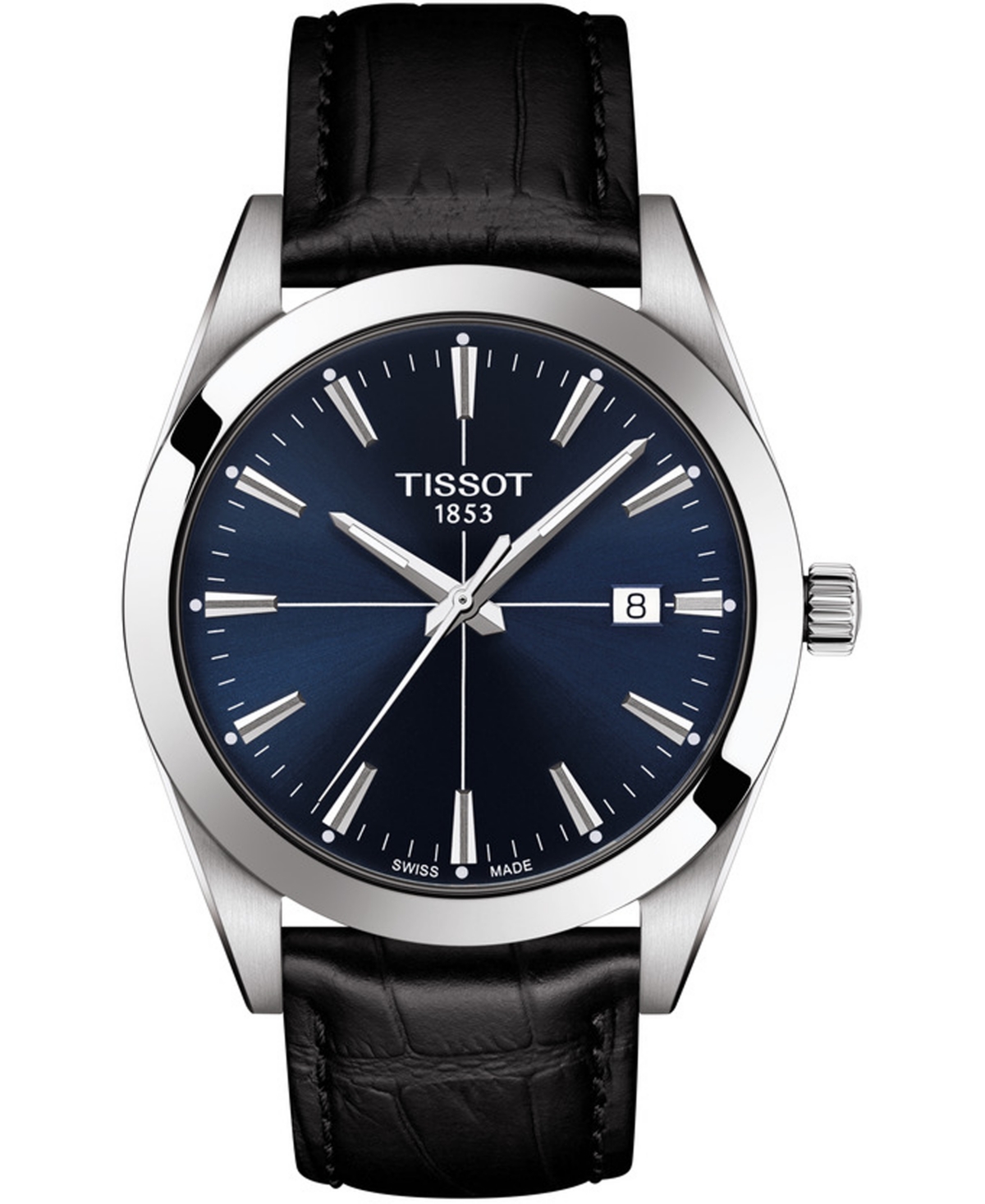 Tissot Men's Swiss Gentleman Black Leather Strap Watch 40mm In Blue