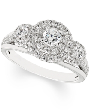 image of Diamond Trio Halo Engagement Ring (1 ct. t.w.) in 14k White Gold