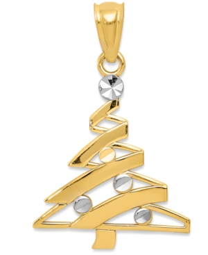 image of Two-Tone Modern Christmas Tree Charm Pendant in 14k Gold