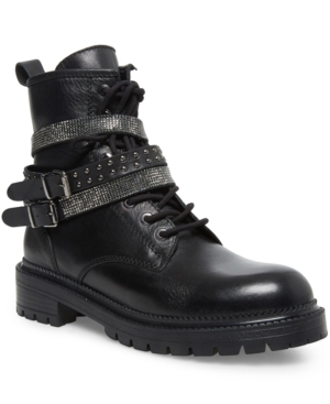 image of Steve Madden Women-s Captain Rhinestone Lug Sole Combat Booties