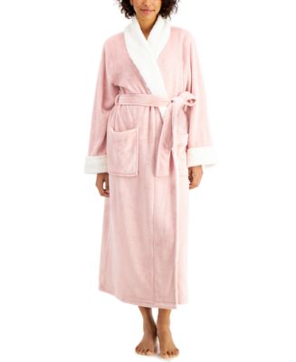 Charter Club Long Cozy Plush Robe With Faux-Fur Trim, Created for Macy ...