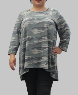Coin Coin 1804 Women S Plus Size Camouflage 3 4 Sleeve Button
