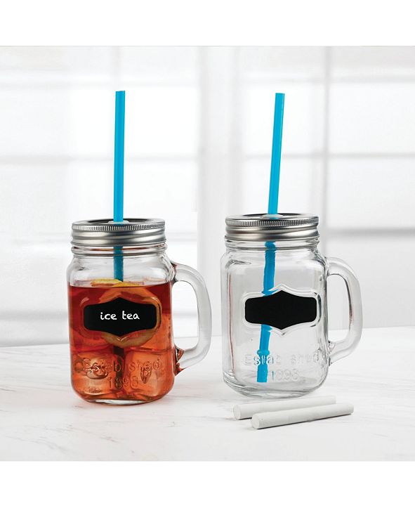Circle Glass Yorkshire Mason Jar Mugs with Chalkboard, Set of 4