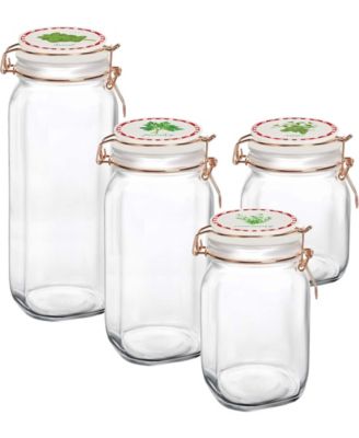 Canister with Herb Decal Ceramic Lid, Set of 4