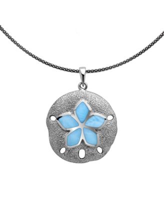 Marahlago - Larimar Sand Dollar 21" Pendant Necklace in Sterling Silver