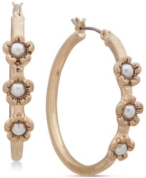 image of lonna & lilly Gold-Tone Medium Imitation Pearl Flower Hoop Earrings, 1.25