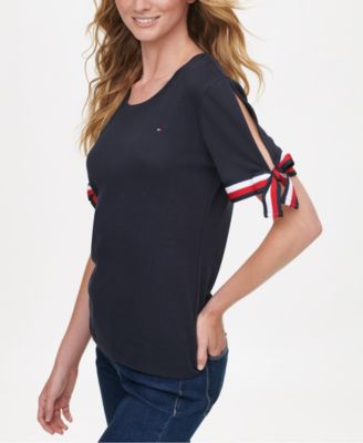 Tommy Hilfiger - Cotton Split Tie-Sleeve Top