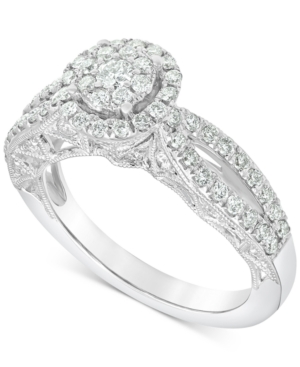 image of Diamond (1 ct. t.w.) Halo Cluster Engagement Ring in 14k White Gold