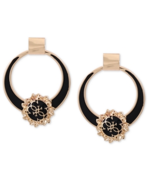 image of Guess Gold-Tone & Jet Logo Doorknocker Drop Earrings