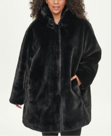 Plus Size Hooded Faux-Fur Coat