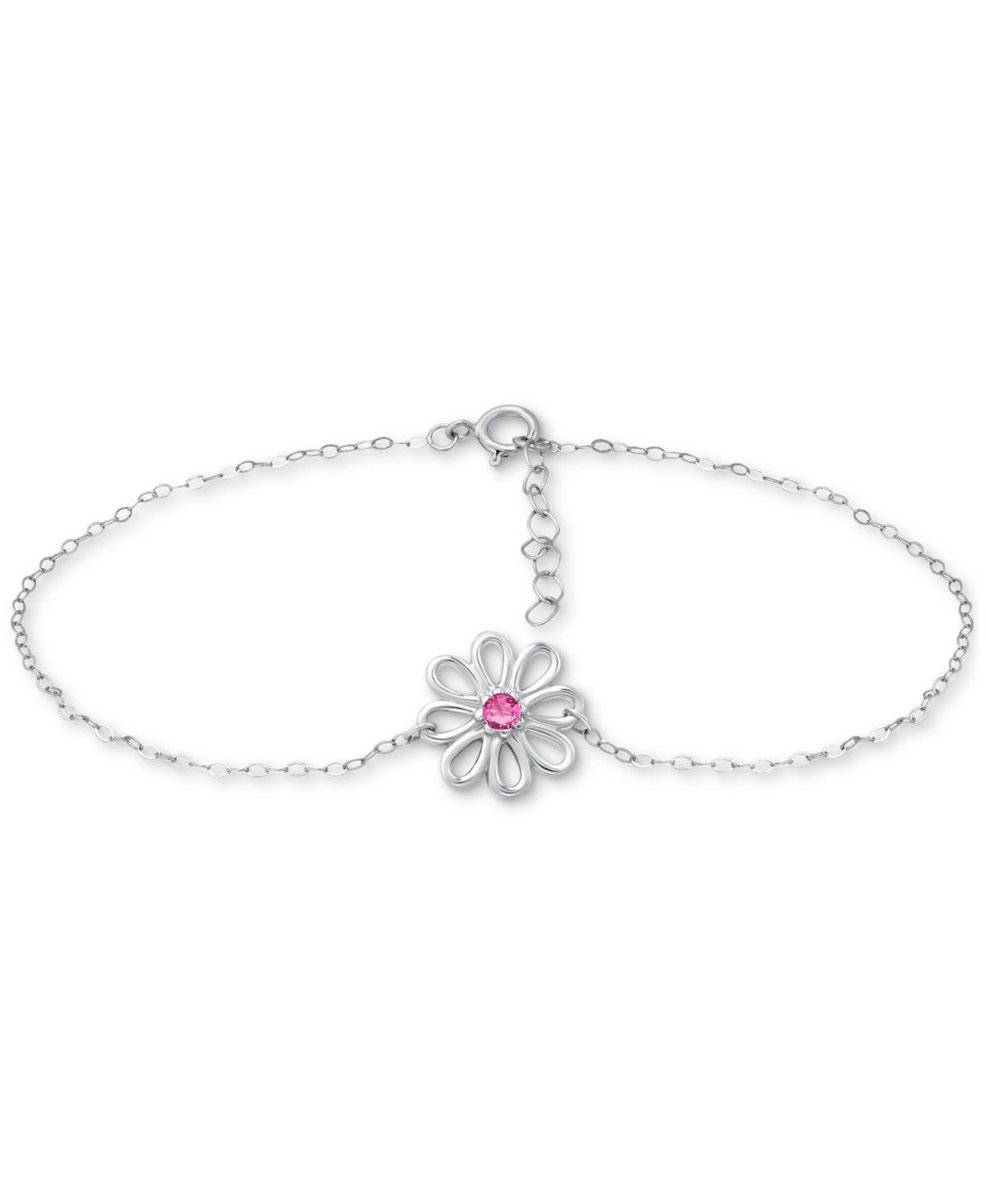 Cubic Zirconia Ankle Bracelet in Sterling Silver (Also in Lab-Created Pink Sapphire), Created for Macy's - PINK