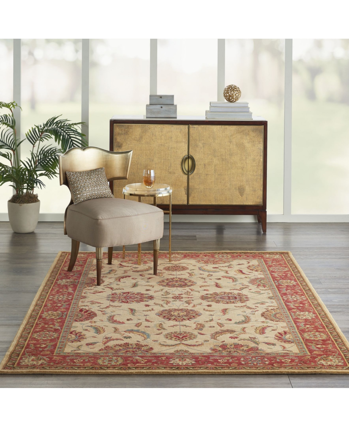 Nourison Home Living Treasures LI04 Ivory and Red 5'6" x 8'3" Area Rug