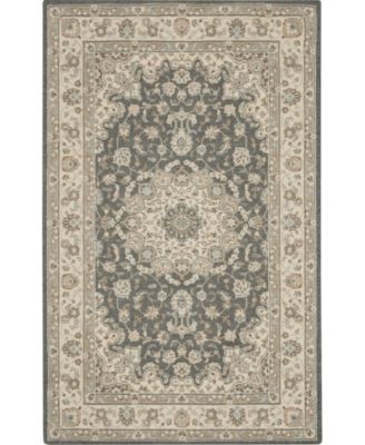 Living Treasures LI15 Gray and Ivory 3'6" x 5'6" Area Rug