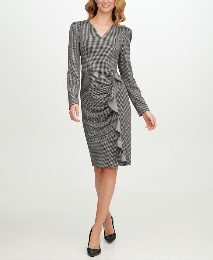 Calvin klein pearl neck ruffle sales draped evening gown