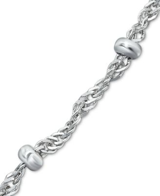 Sterling Silver Bracelet,  7-1/4" Singapore Small Beaded Chain