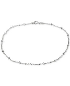 Sterling Silver Ankle Bracelet, Small Beaded Singapore Chain, Created for Macy's