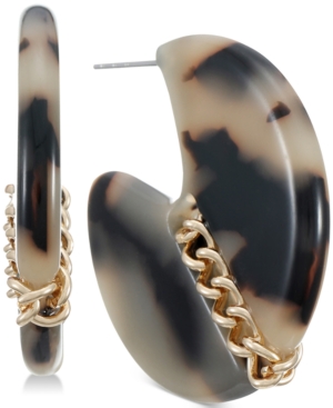 image of Inc Gold-Tone Medium Chain & Tortoise-Look Hoop Earrings, 1.13