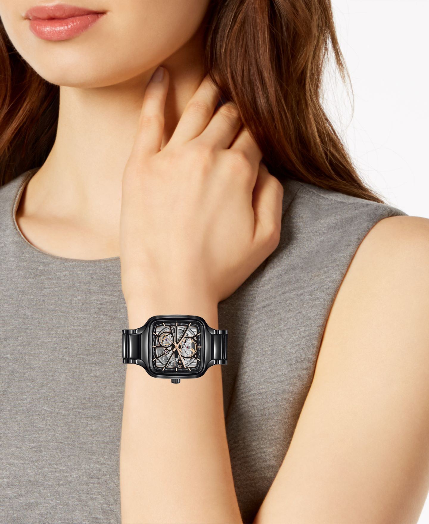 Часы Rado Unisex Swiss Automatic True Square Open Heart Black Ceramic Bracelet Watch 38x38mm — фото 2