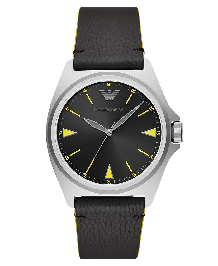 Emporio Armani - Men's Black Leather Strap Watch 40mm