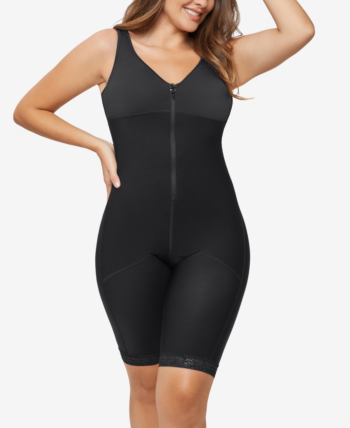 Leonisa Full Body Slimming Zipper Bodysuit Contour Shaper