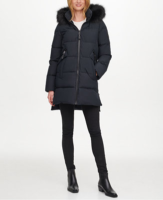 DKNY Faux-Fur-Trim Hooded Puffer Coat - Macy's
