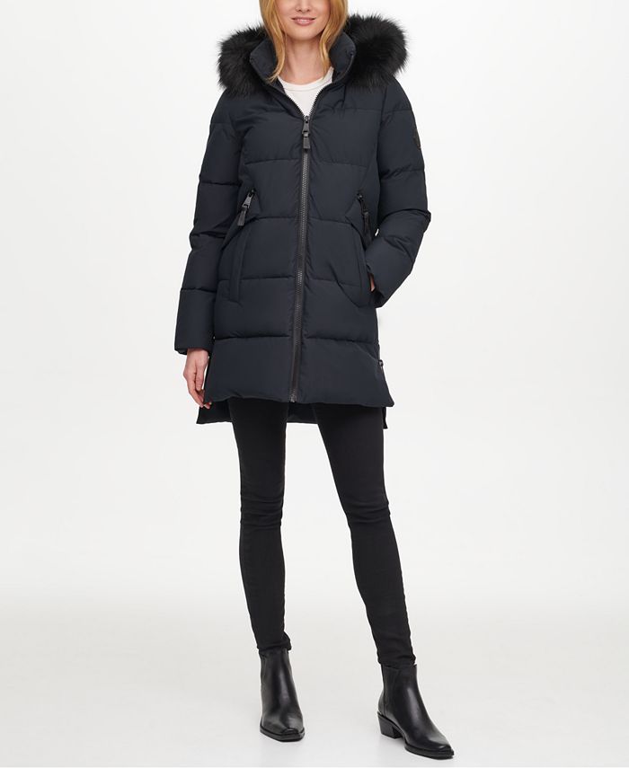 DKNY Faux-Fur-Trim Hooded Puffer Coat - Macy's  Faux fur hooded coat,  Puffer coat, Warm outfits