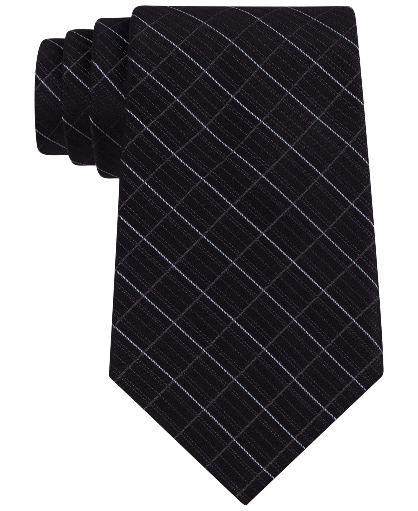 Мужской галстук Calvin Klein Etched Large Grid Windowpane Slim Tie, цвет: Чёрный — фото 1