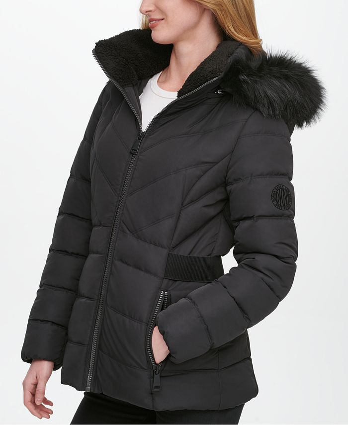 DKNY Faux-Fur Trim Hooded Puffer Coat & Reviews - Coats - Women - Macy's