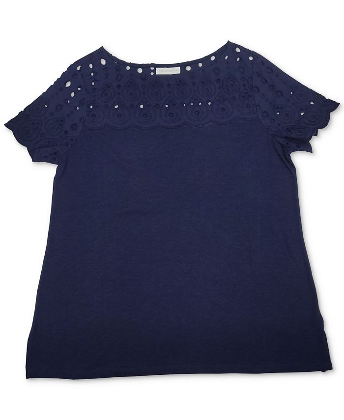 Charter Club Plus Size Solid Eyelet-Yoke Knit Top, Created for Macy's ...