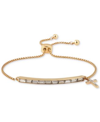 Unwritten - Crystal Baguette & Cross Charm Bolo Bracelet in Gold-Flash