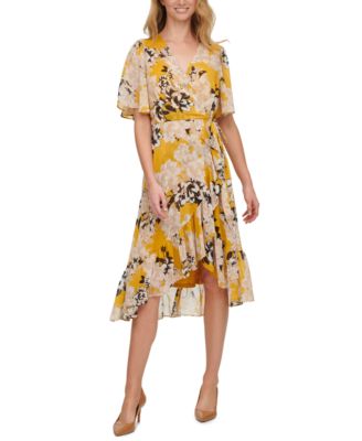 calvin klein printed chiffon midi dress