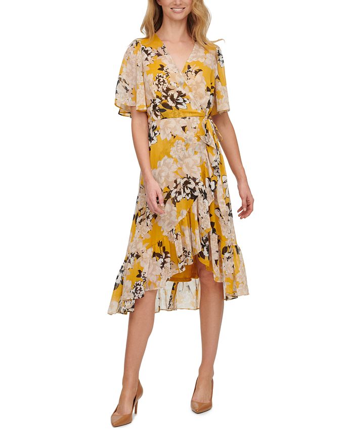 Calvin Klein Floral-Print Crinkle-Chiffon Midi Dress & Reviews - Dresses -  Women - Macy's