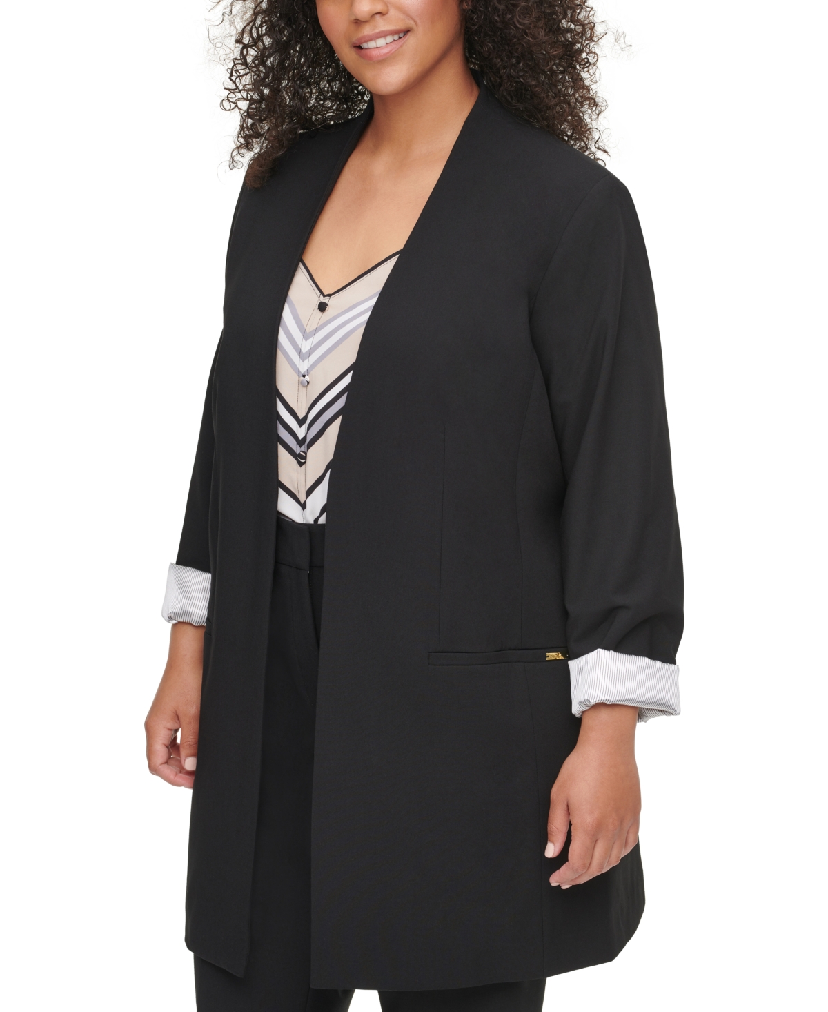 Calvin Klein Plus Size Collarless Open-Front Topper Jacket