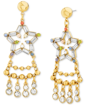 image of Steve Madden Gold-Tone Round & Baguette-Stone Star Statement Earrings