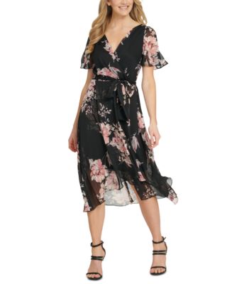 DKNY Floral-Print Faux-Wrap Dress & Reviews - Dresses - Women - Macy's