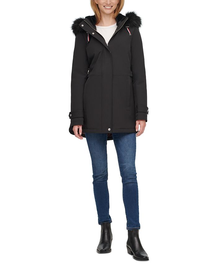 Tommy Hilfiger Faux Fur Trim Hooded Raincoat Macy s