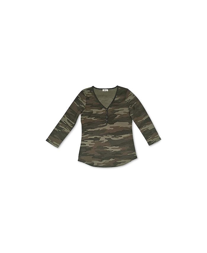 Style & Co Camo Waffle-Knit Henley Top, Created for Macy's - Macy's