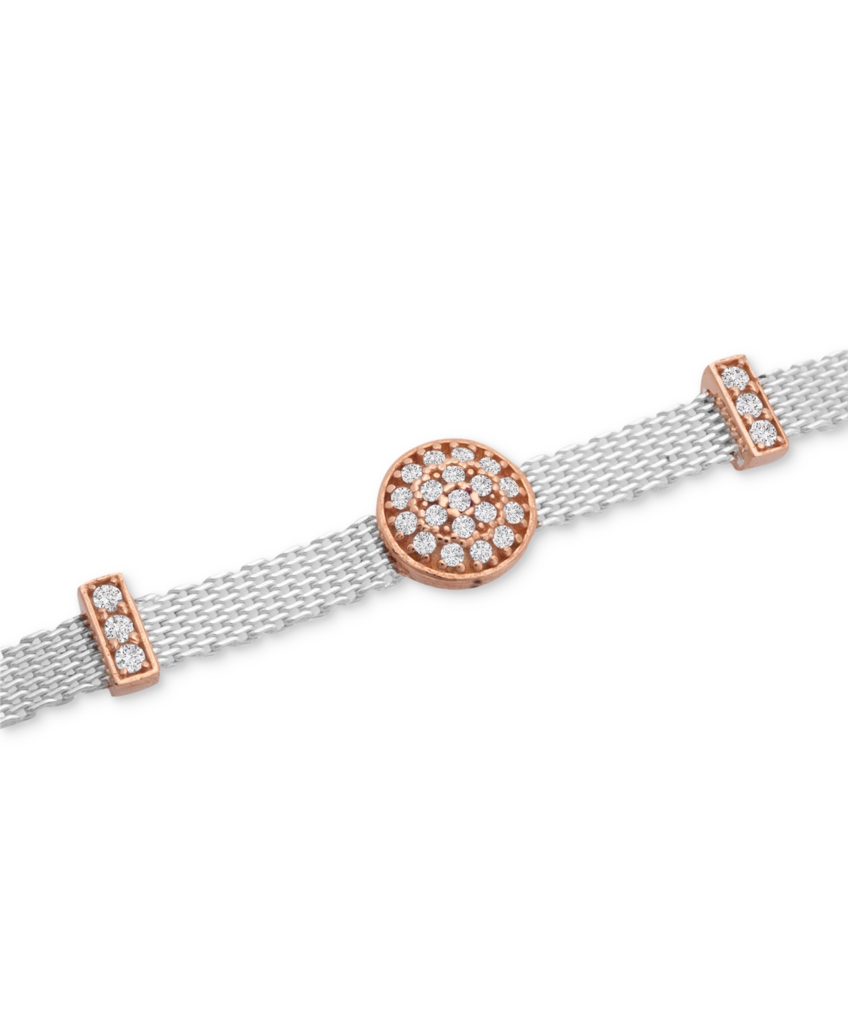 Cubic Zirconia Mini-Cluster Mesh Link Bracelet in Sterling Silver & Rose Gold-Plate - Cubic Zirconia
