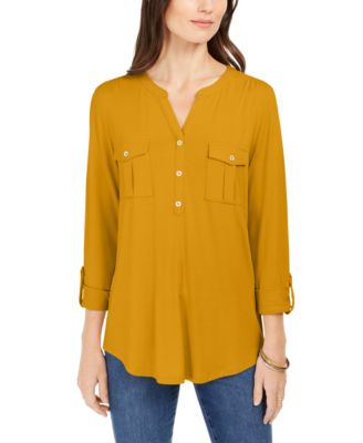 Style & Co - Plus Size Roll-Tab Buttoned-Neck Top