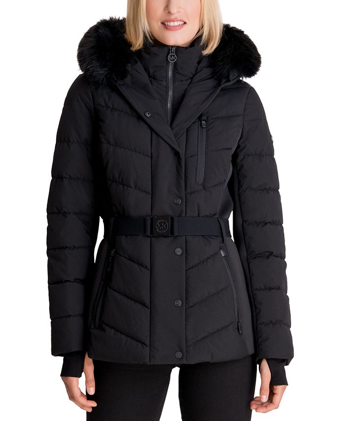 Michael Kors Camo Belted Faux-Fur Trim Hooded Puffer Coat & Reviews - Coats  & Jackets - Women - Macy's