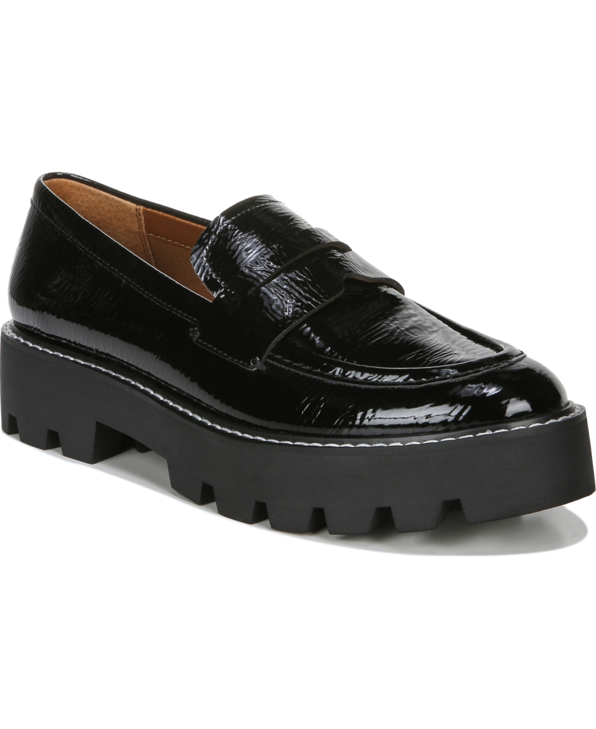 Shop Franco Sarto Balin Lug Sole Loafers In Black Faux Patent