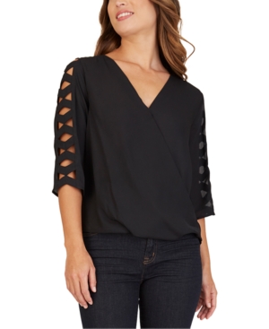 image of Bcx Juniors- Lattice-Sleeve Faux-Wrap Top