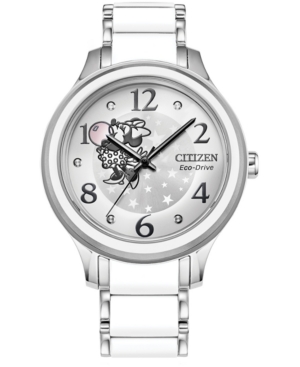 image of Citizen Eco-Drive Women-s Minnie Stainless Steel & White Silicone Bracelet Watch 36mm