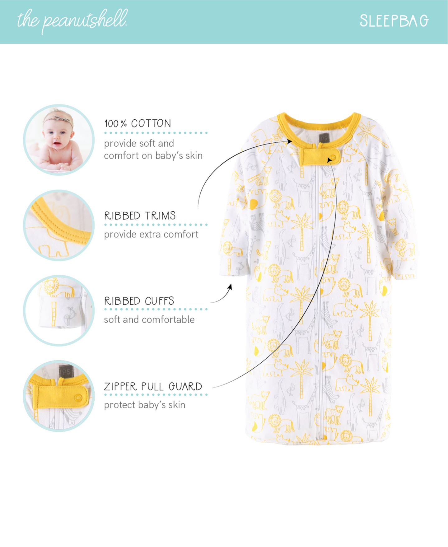 Комплекты The Peanutshell Layette Gift Set Girls, Yellow Safari, 23 Essential Pieces для мальчиков-малышей, цвет: Разноцветный — фото 3