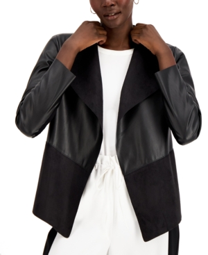 Alfani Petite Draped Open-Front Pleather Jacket Created for Macy's