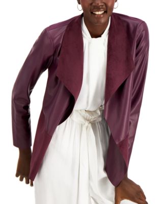 Petite Draped Open-Front Pleather Jacket, Created for Macy's 