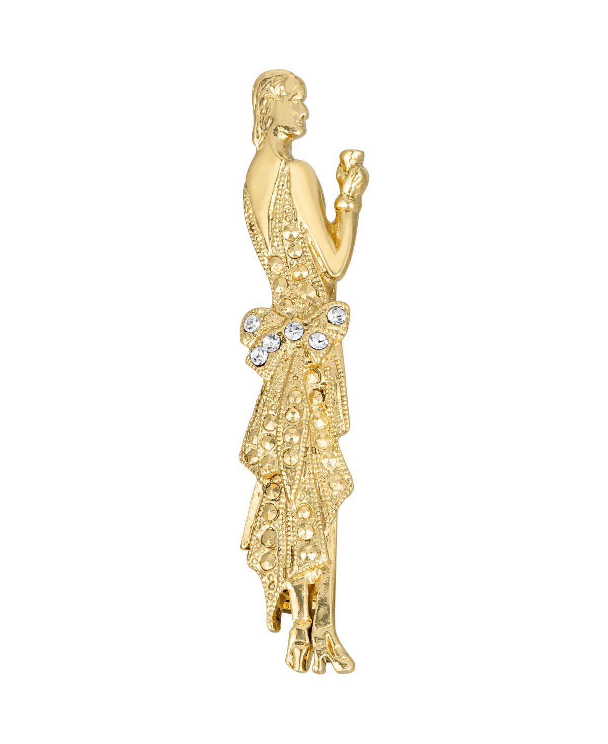 2028 Gold-tone 1920's Lady With Crystal Accents In Dress Detail Pin In White