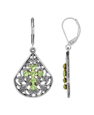 Pewter Fan Red Crystal Cross Earrings