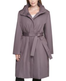 Plus Size Hooded Belted Raincoat