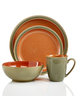 Denby - Dinnerware, Duets Sage and Paprika 4 Piece Place Setting